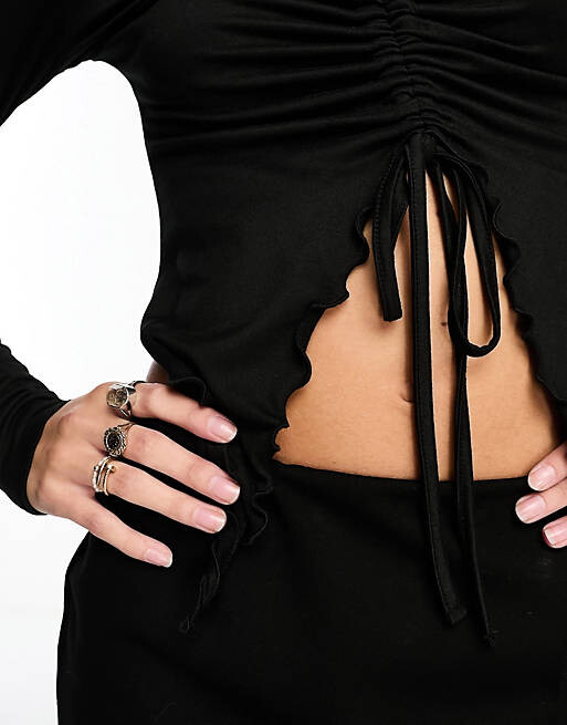 

Черный топ со сборками и завязками спереди ASOS DESIGN