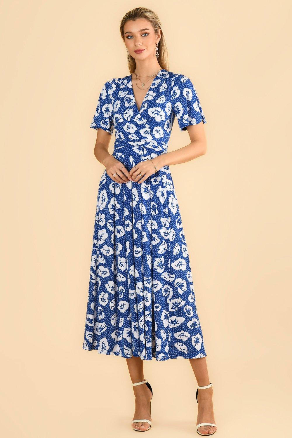 Трикотажное платье макси Jaylynn с расклешенными рукавами Jolie Moi, синий шелковая блузка с запахом и расклешенными рукавами michael kors collection белый