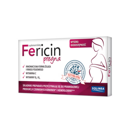 Fericin Pregna 30 таблеток, железо, фолиевая кислота, витамины группы B для беременных женщин Solinea цена и фото