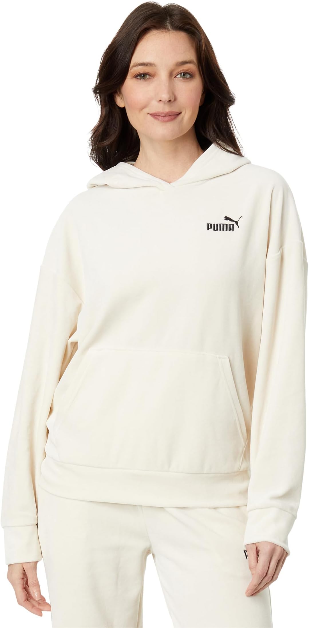 Велюровый пуловер с капюшоном Essentials Elevated PUMA, цвет Alpine Snow