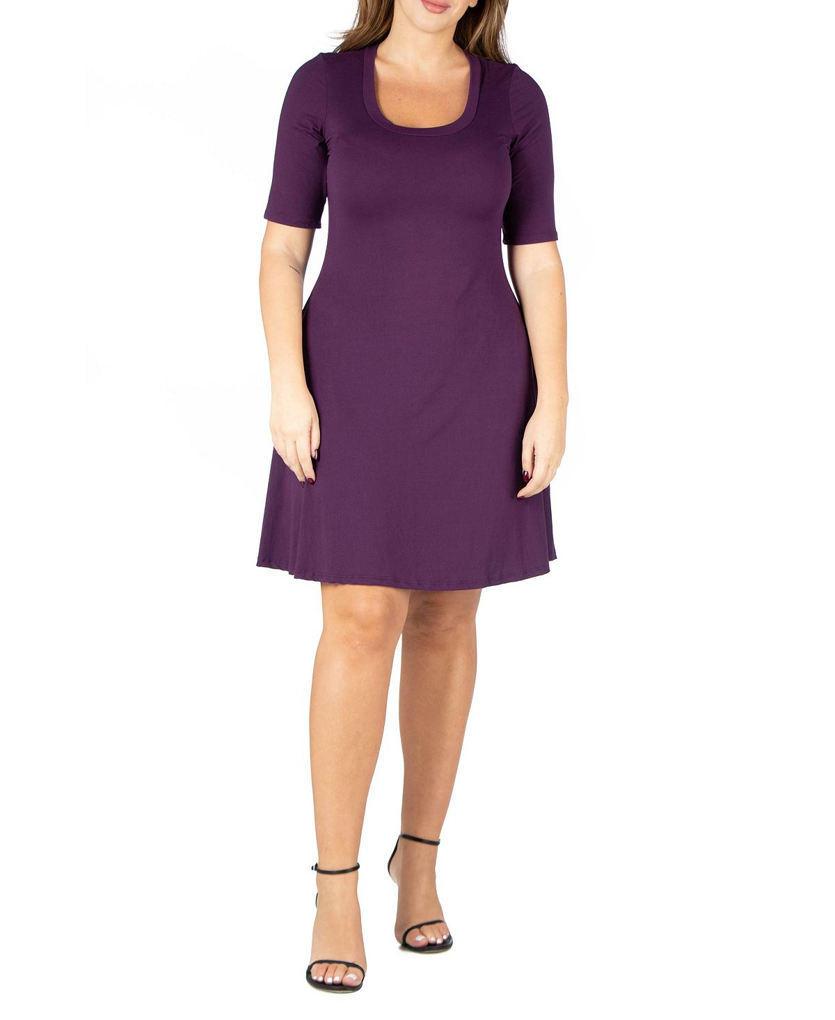 Женское платье больших размеров с расклешенными рукавами и рукавами до локтя 24seven Comfort Apparel, фиолетовый платье мадам т трапециевидный силуэт мини размер 50 горчичный
