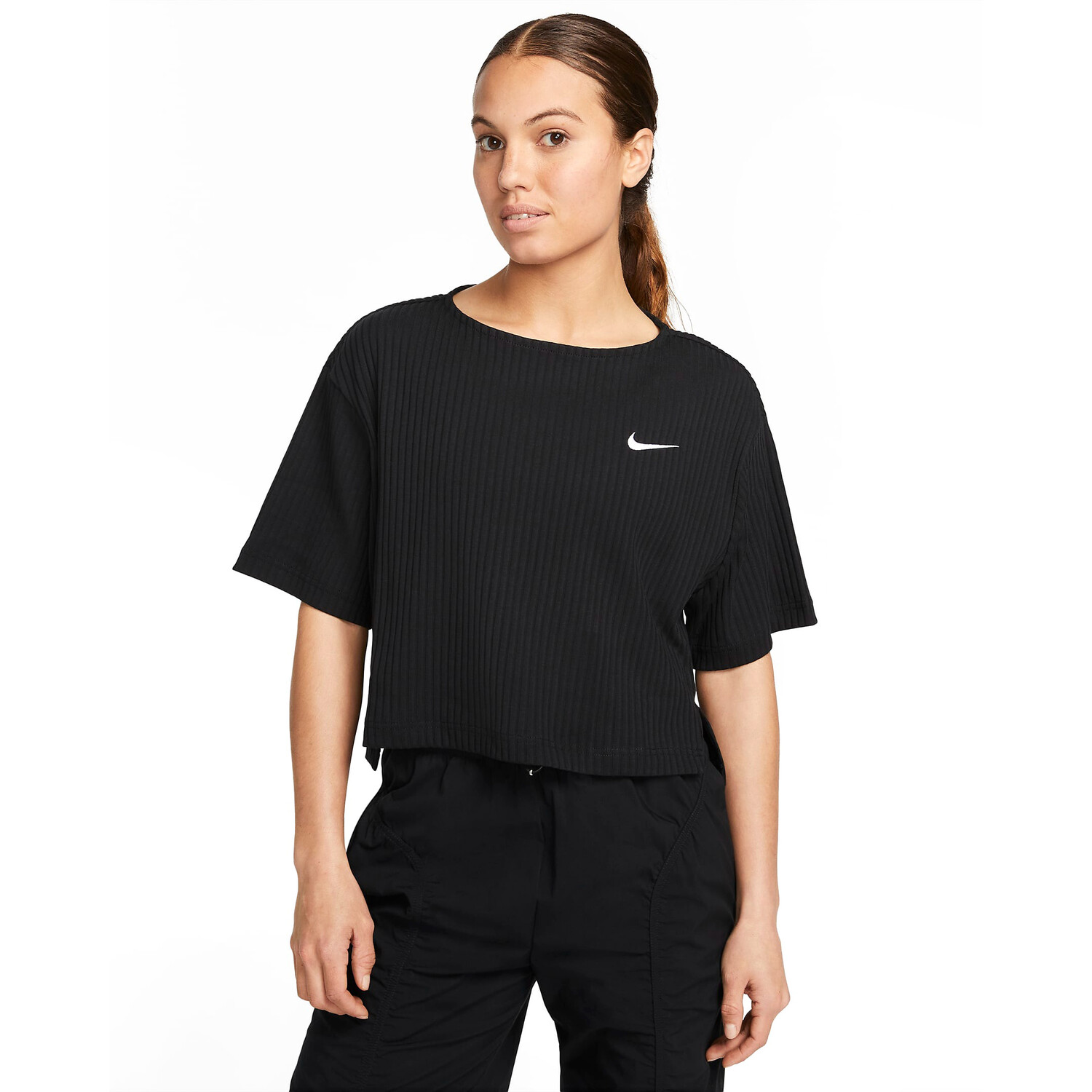 

Топ Nike Sportswear Ribbed Jersey Short-Sleeve, черный/белый