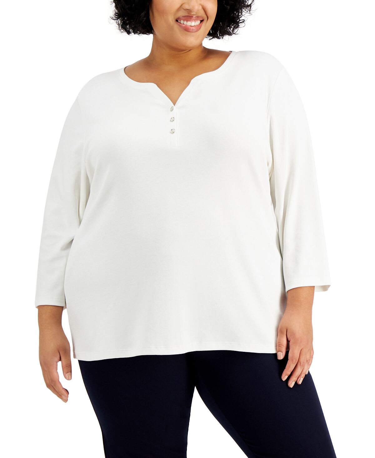 

Топ henley plus size с рукавами 3/4, созданный для macy's Karen Scott, белый