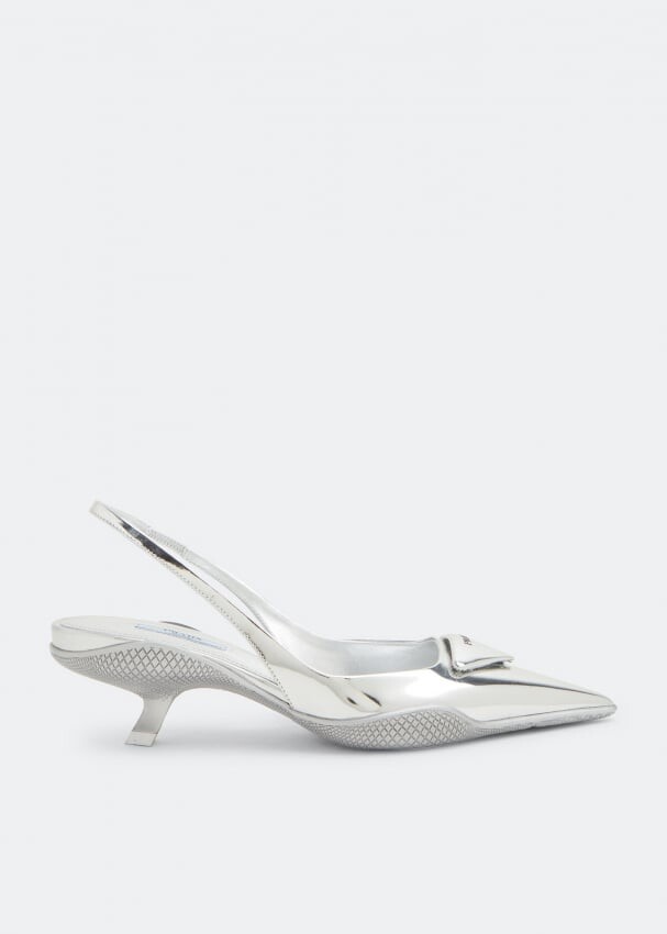

Туфли PRADA Brushed leather slingback pumps, серебряный