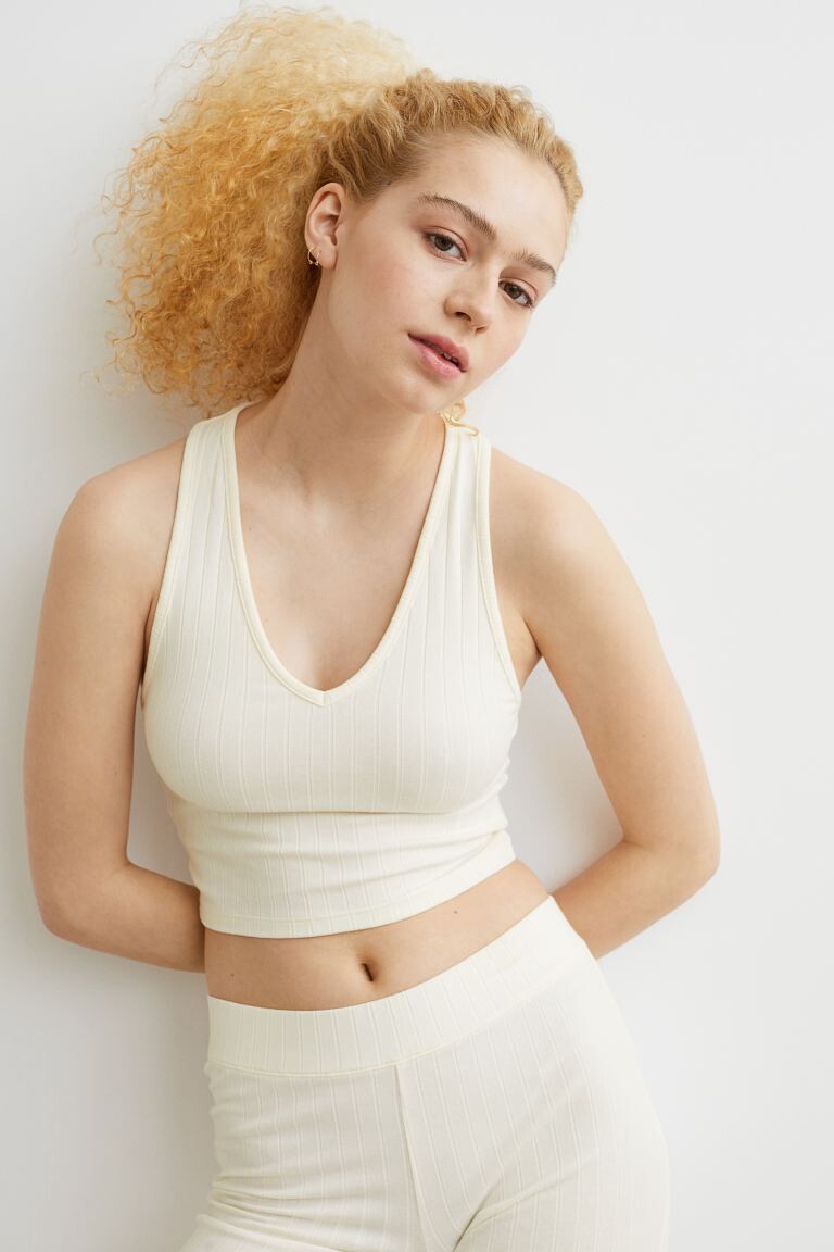 

Короткий топ без рукавов H&M, сливочный