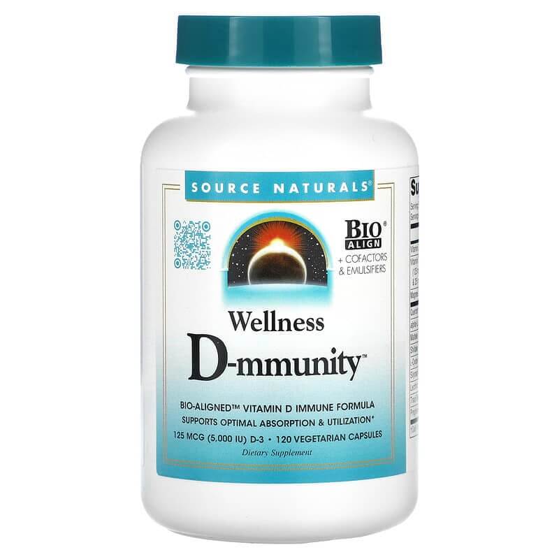 Витамин D-mmunity Source Naturals Wellness 125 мкг, 120 вегетарианских капсул биологически активная добавка витамин now foods 100 капсул