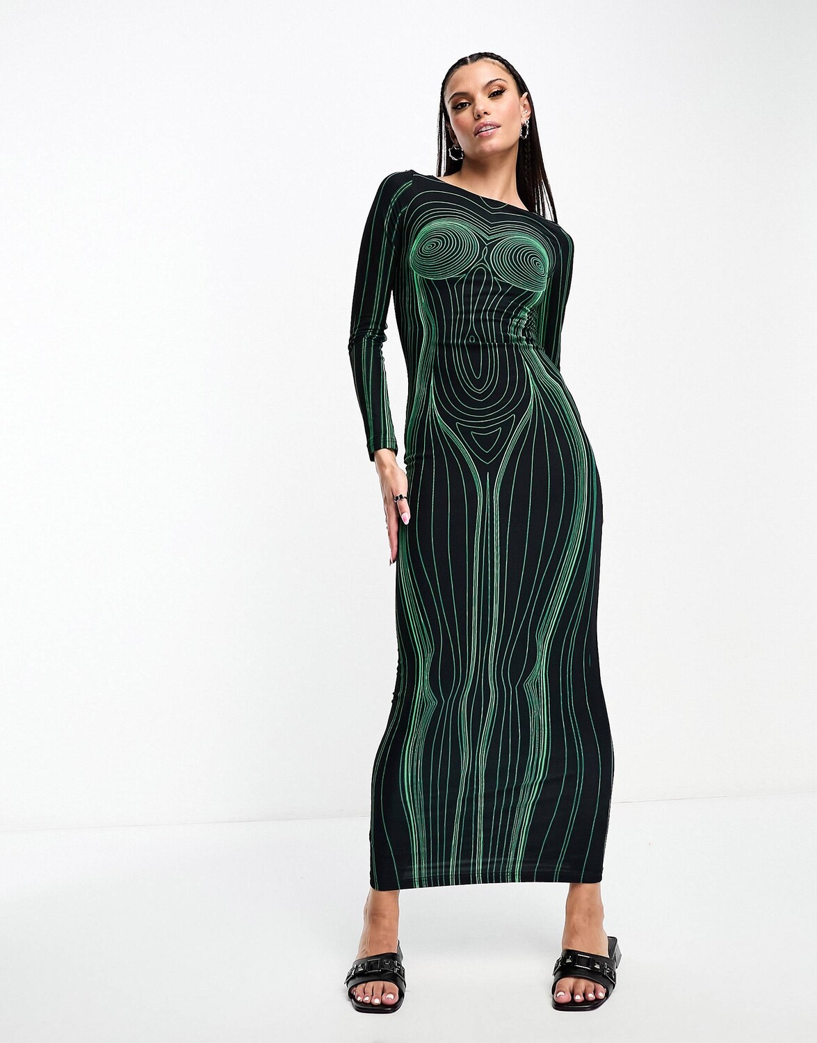 

Платье макси The Kript Body Illusion Bodycon, черный/зеленый