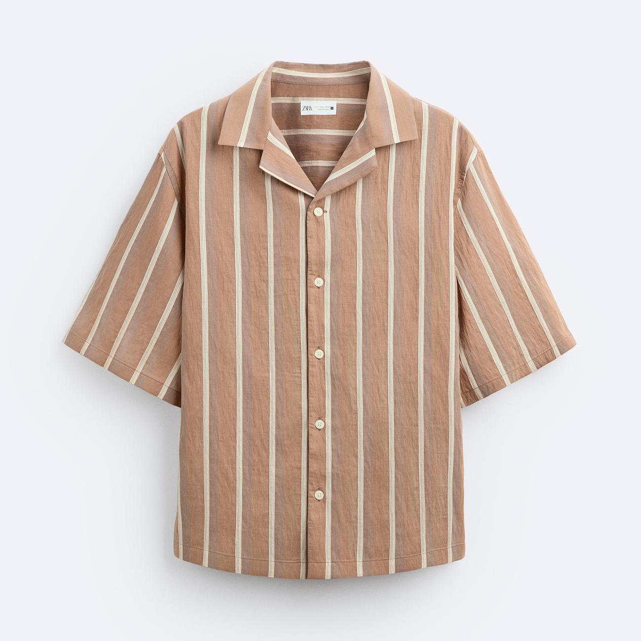 Рубашка Zara Striped Cropped, светло-коричневый