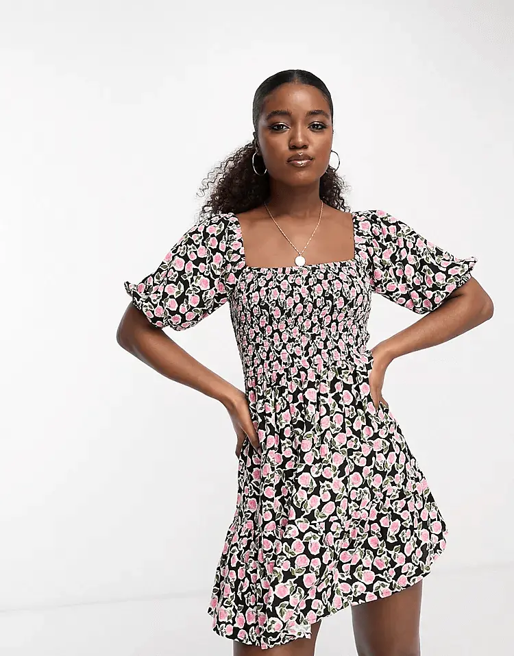 

Платье-мини с пышными рукавами Miss Selfridge, мультиколор