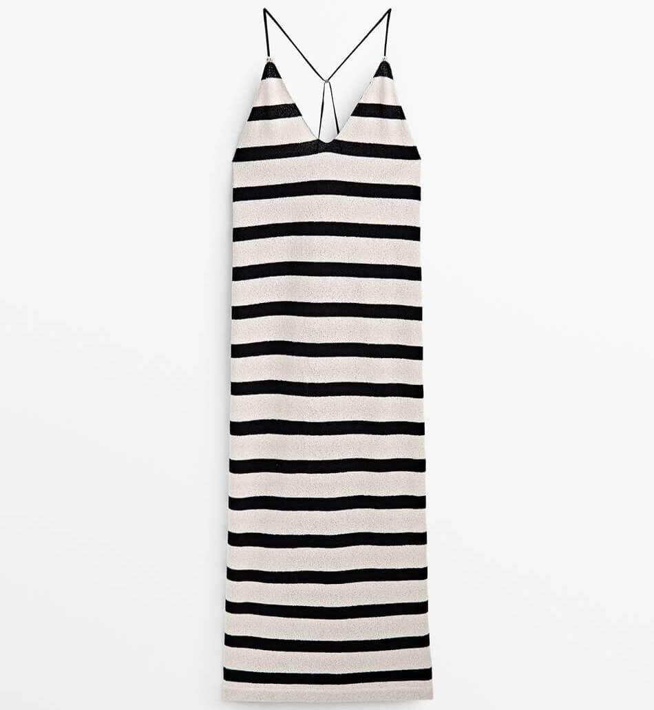 

Платье Massimo Dutti Striped Strappy Cotton, кремовый