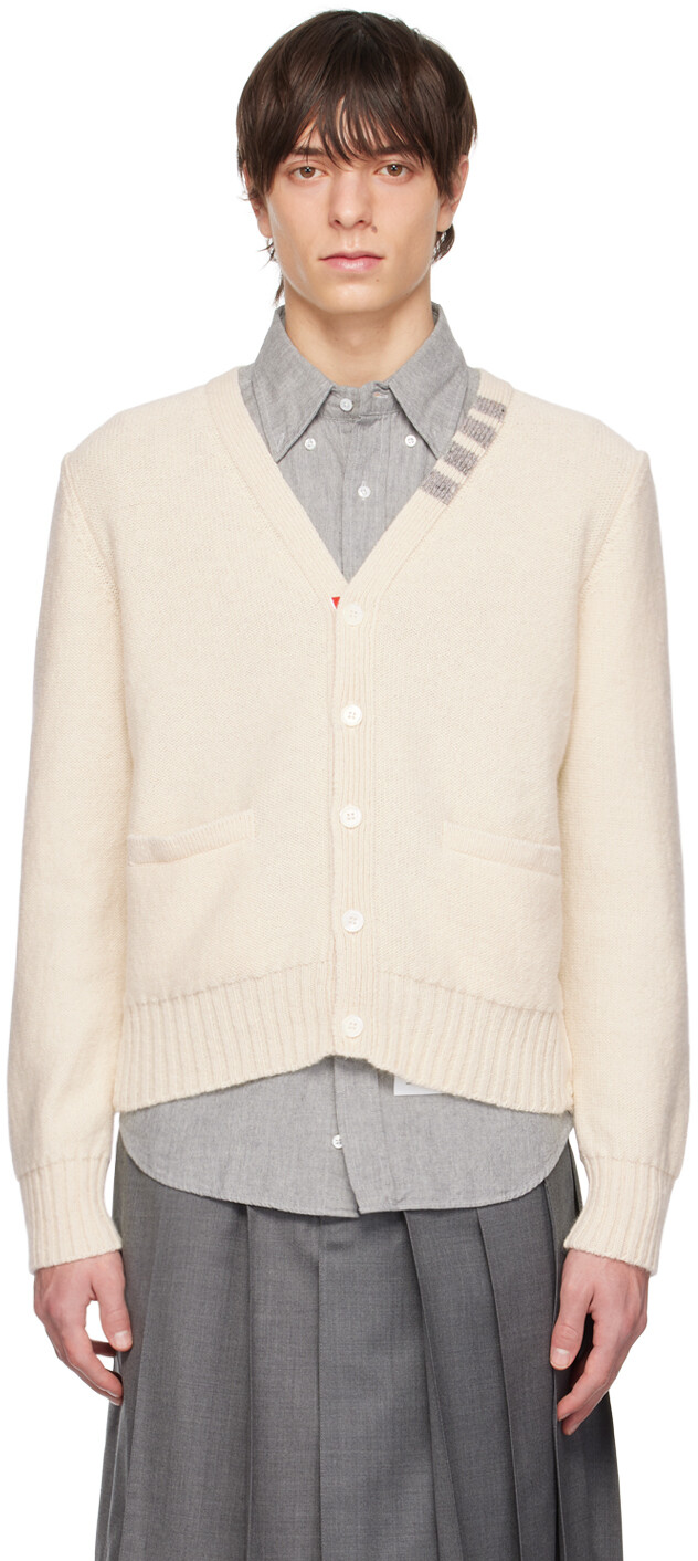 

Кардиган в полоску с 4 полосами Off-White Thom Browne, Белый