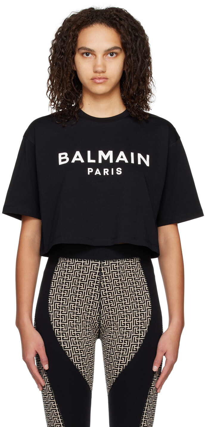 

Черная укороченная футболка Balmain, Черный