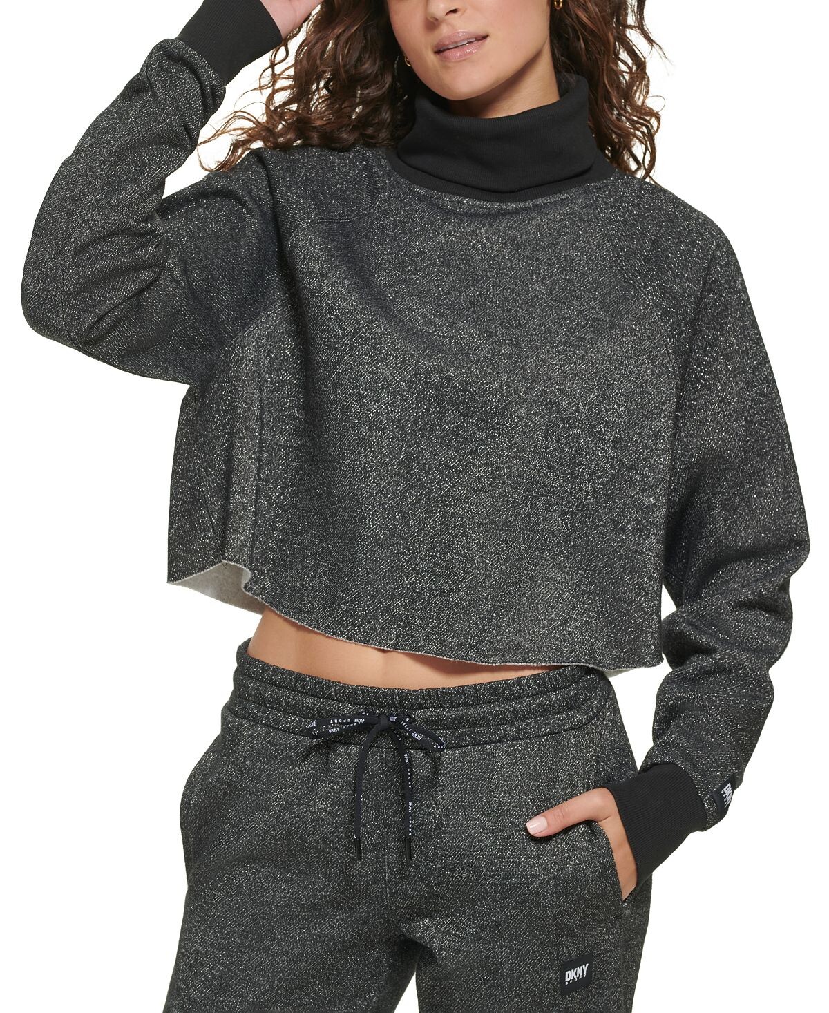 

Женский активный блестящий флисовый свитер DKNY, черный