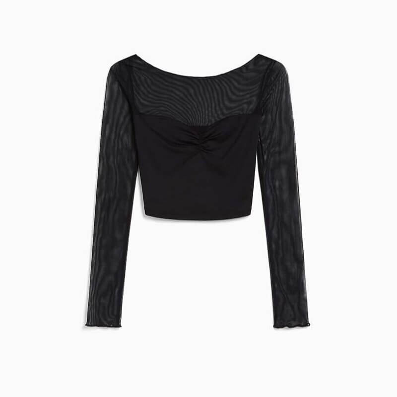 

Футболка Bershka Cropped With Contrast Fabric, черный