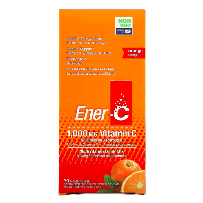Витамин C со вкусом апельсина Ener-C 1000 мг, 30 пакетиков витамин c со вкусом апельсина ener c 1000 мг 30 пакетиков