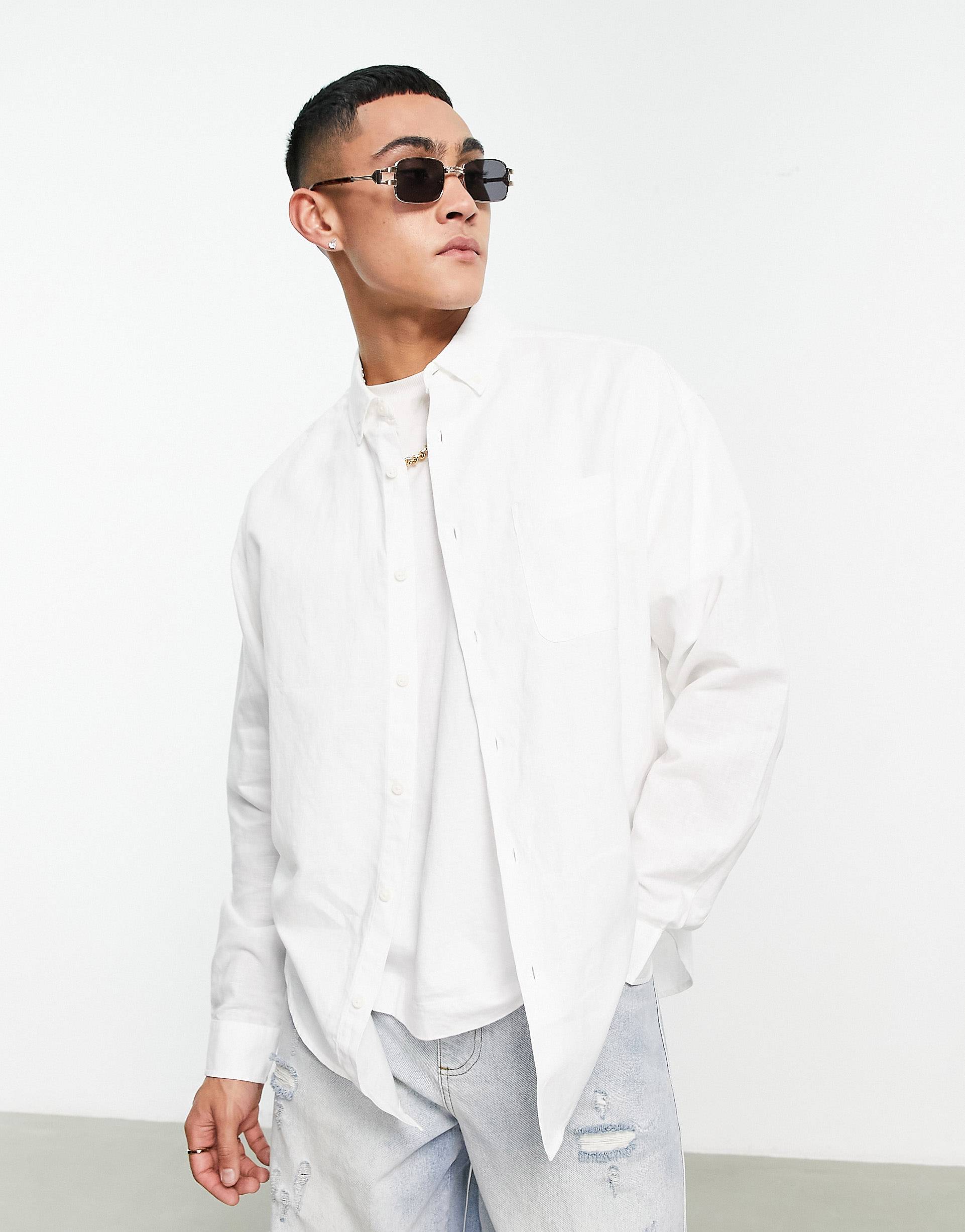 Рубашка Asos Design 90s Oversized Linen, белый рубашка zara oversized linen белый