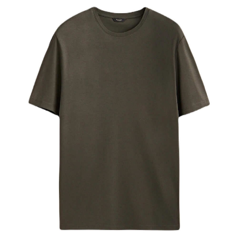 Футболка Massimo Dutti Short Sleeve Mercerised Cotton, хаки мужская футболка из хлопка с коротким рукавом круглым вырезом и коротким рукавом