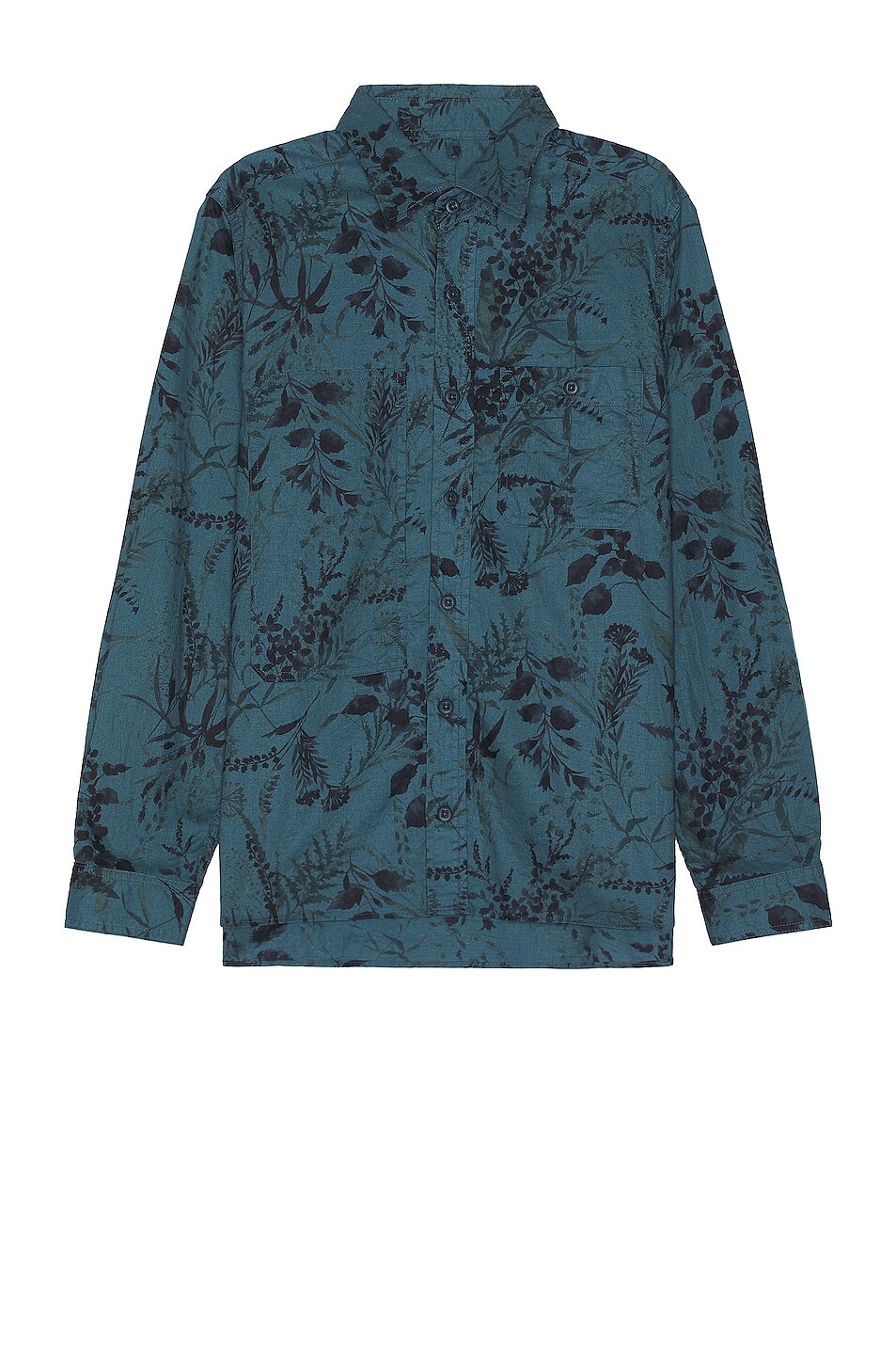 

Рубашка Ts(S) Watercolor Flower Print Linen*Cotton Cloth Asymmetric Pocket Work Shirt, синий