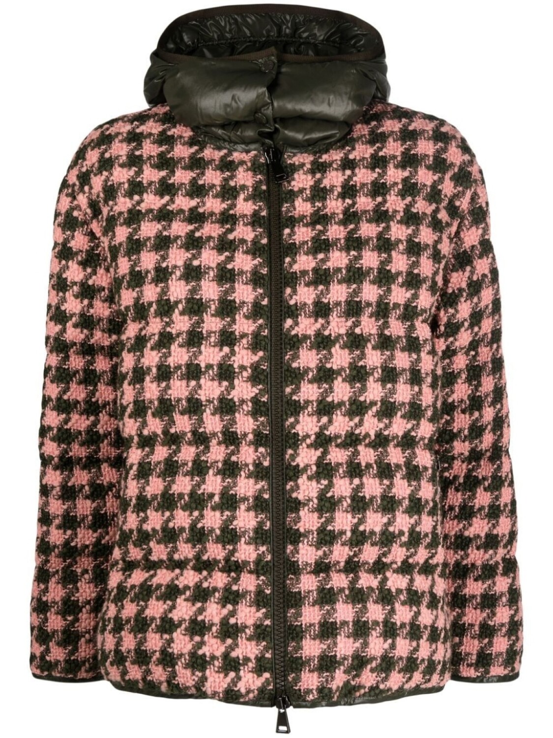 

Пуховик в ломаную клетку с капюшоном Moncler, зеленый