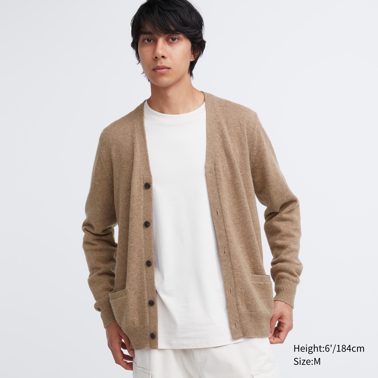 

Кардиган премиум-класса из овечьей шерсти с V-образным вырезом Uniqlo, бежевый