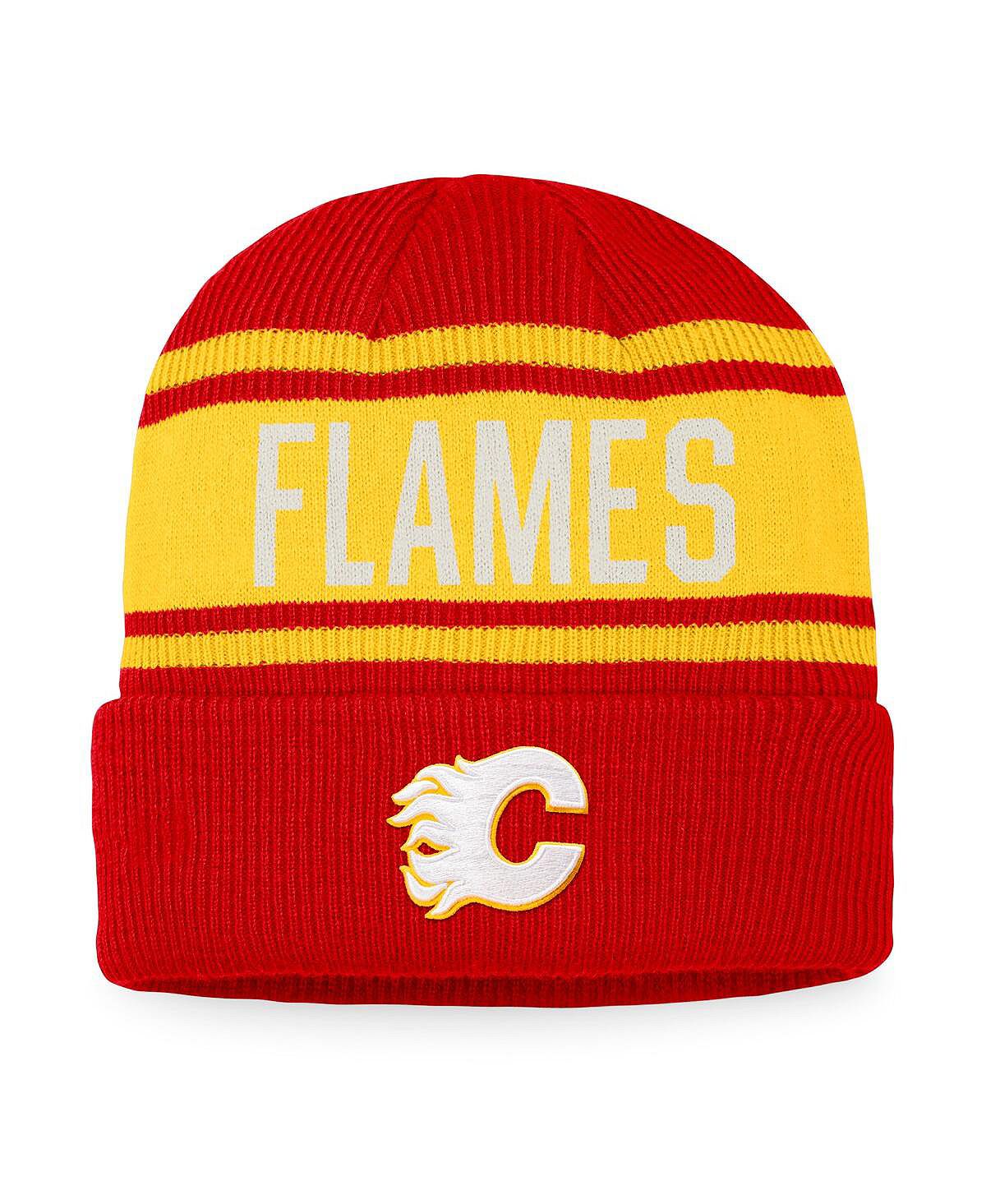 Мужская фирменная красно-золотая вязаная шапка Calgary Flames True Classic с манжетами в стиле ретро Fanatics
