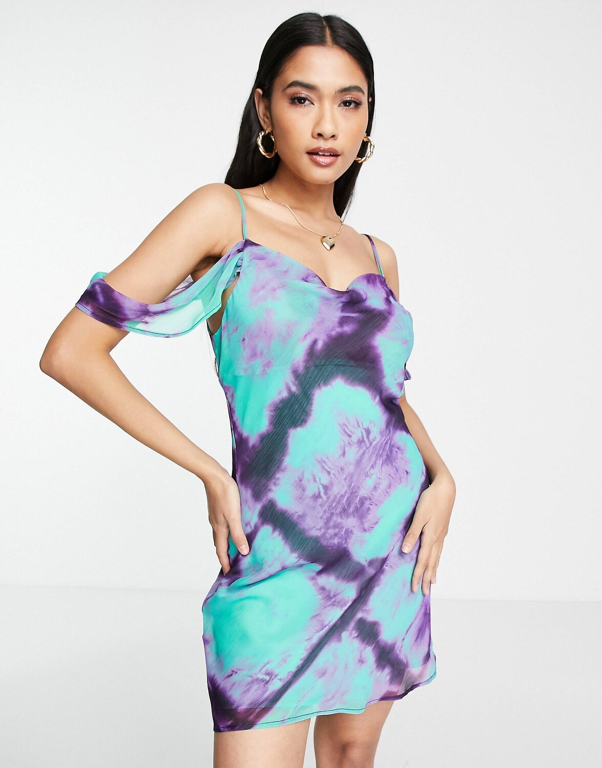 

Синее платье мини на бретельках с открытыми плечами Topshop