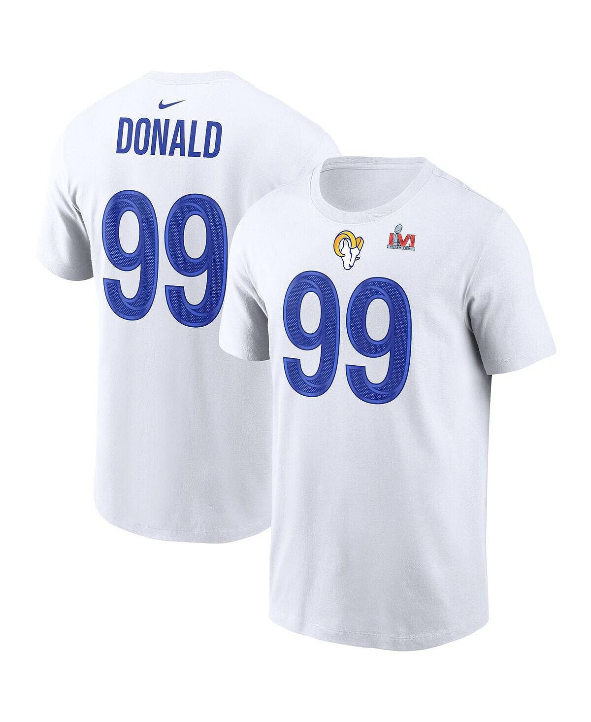

Мужская футболка aaron дональда уайта los angeles rams super bowl lvi name number Nike, белый