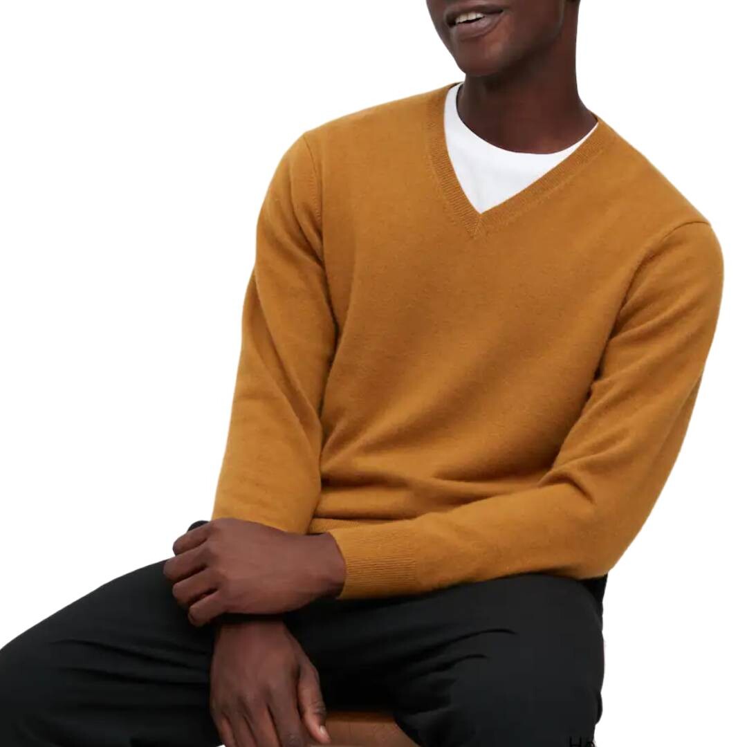 

Джемпер Uniqlo 100% Cashmere V Neck, горчичный, Желтый