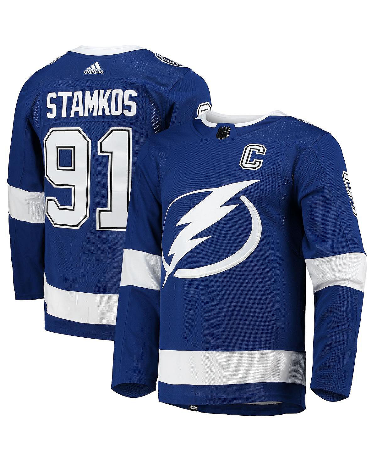 Мужская футболка steven stamkos blue tampa bay lightning home captain patch primegreen authentic pro player jersey adidas, синий футболка тампа бэй лайтнинг