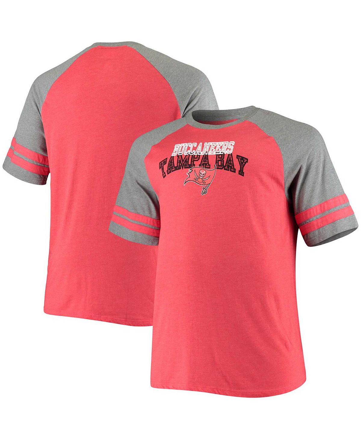 Мужская футболка большого и высокого роста, красная, меланжевая, серая, футболка tampa bay buccaneers с двумя полосками и смешанными регланами Fanatics, мульти