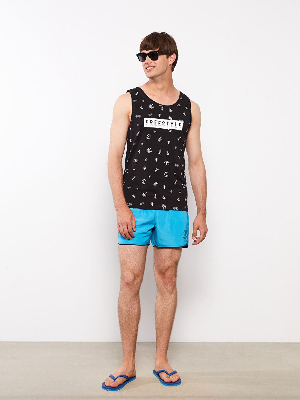 

Мужская майка с круглым вырезом и принтом без рукавов LCW SWIMWEAR