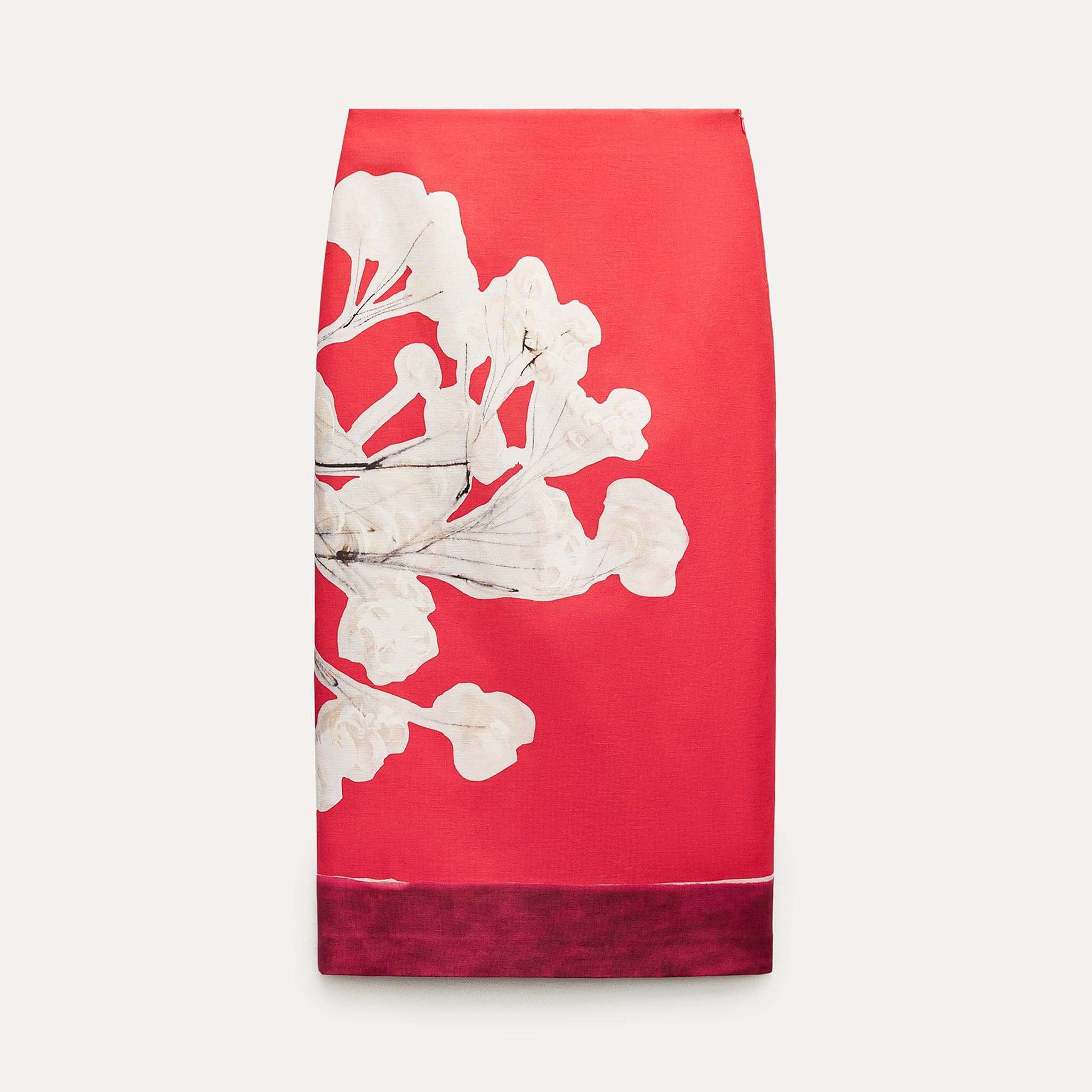 цена Юбка Zara ZW Collection Linen Blend Pencil, красный/белый
