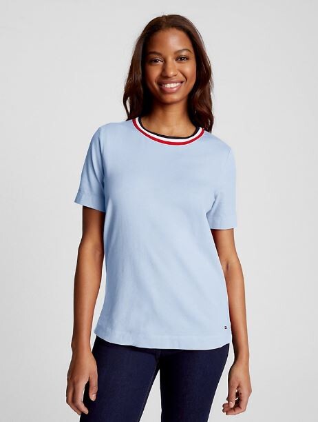 

Футболка с круглым вырезом Tommy Hilfiger Stripe Collar Crewneck, голубой