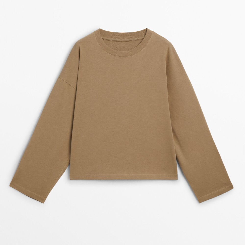 

Футболка Massimo Dutti Button-tab Sleeves, светло-коричневый