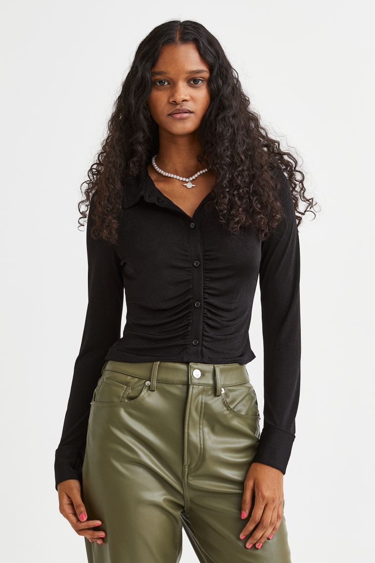 Блузка из мягкого джерси H&M, черный блузка из джерси с длинными рукавами h