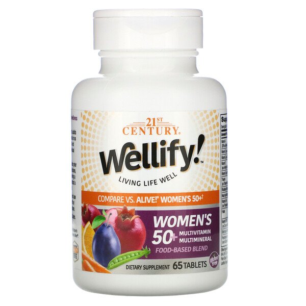 Wellify, мультивитамины для женщин 50+, 65 таблеток, 21st Century 21st century wellify мультивитамины и мультиминералы для мужчин старше 50 лет 65 таблеток