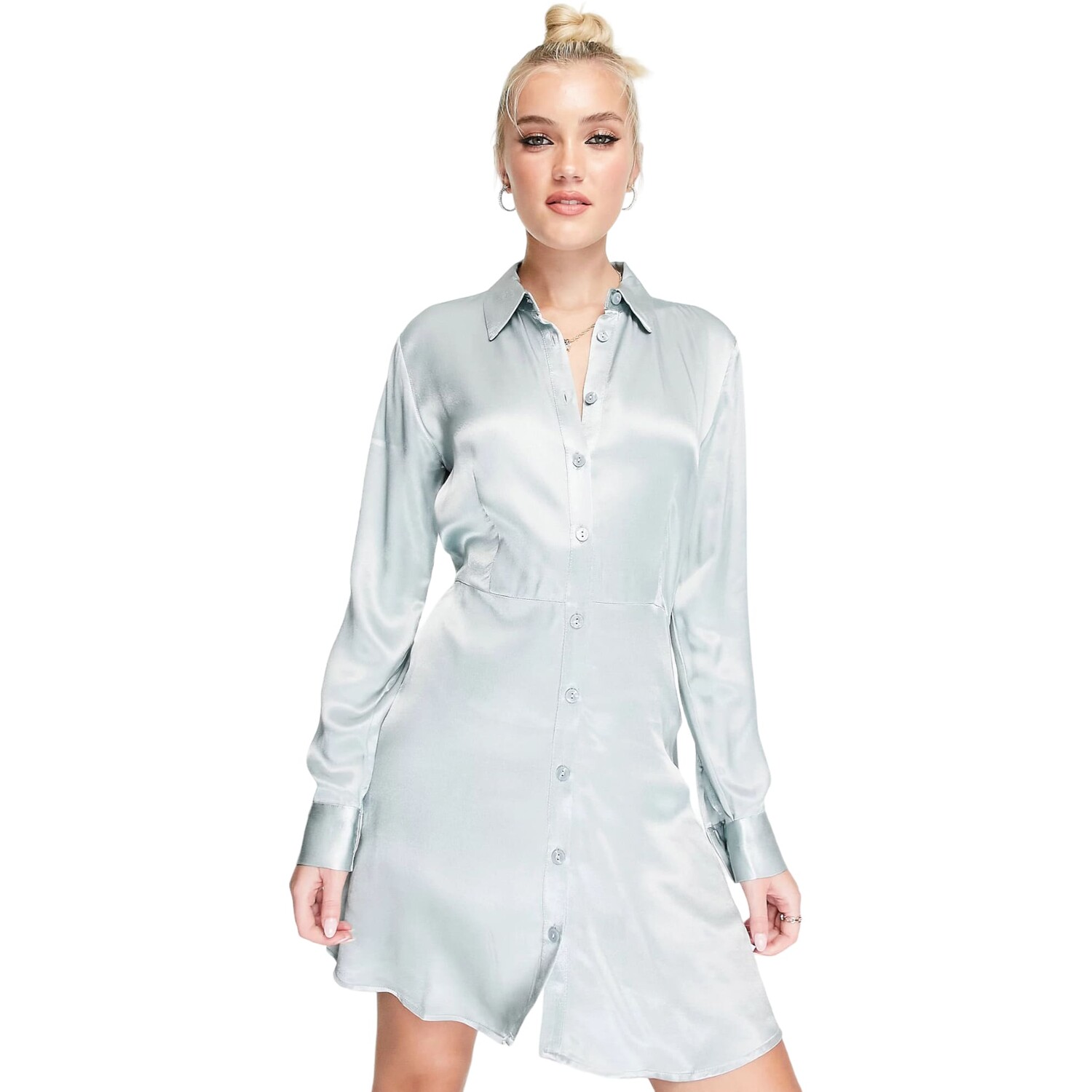 

Платье-рубашка Stradivarius Satin Mini, светло-серый
