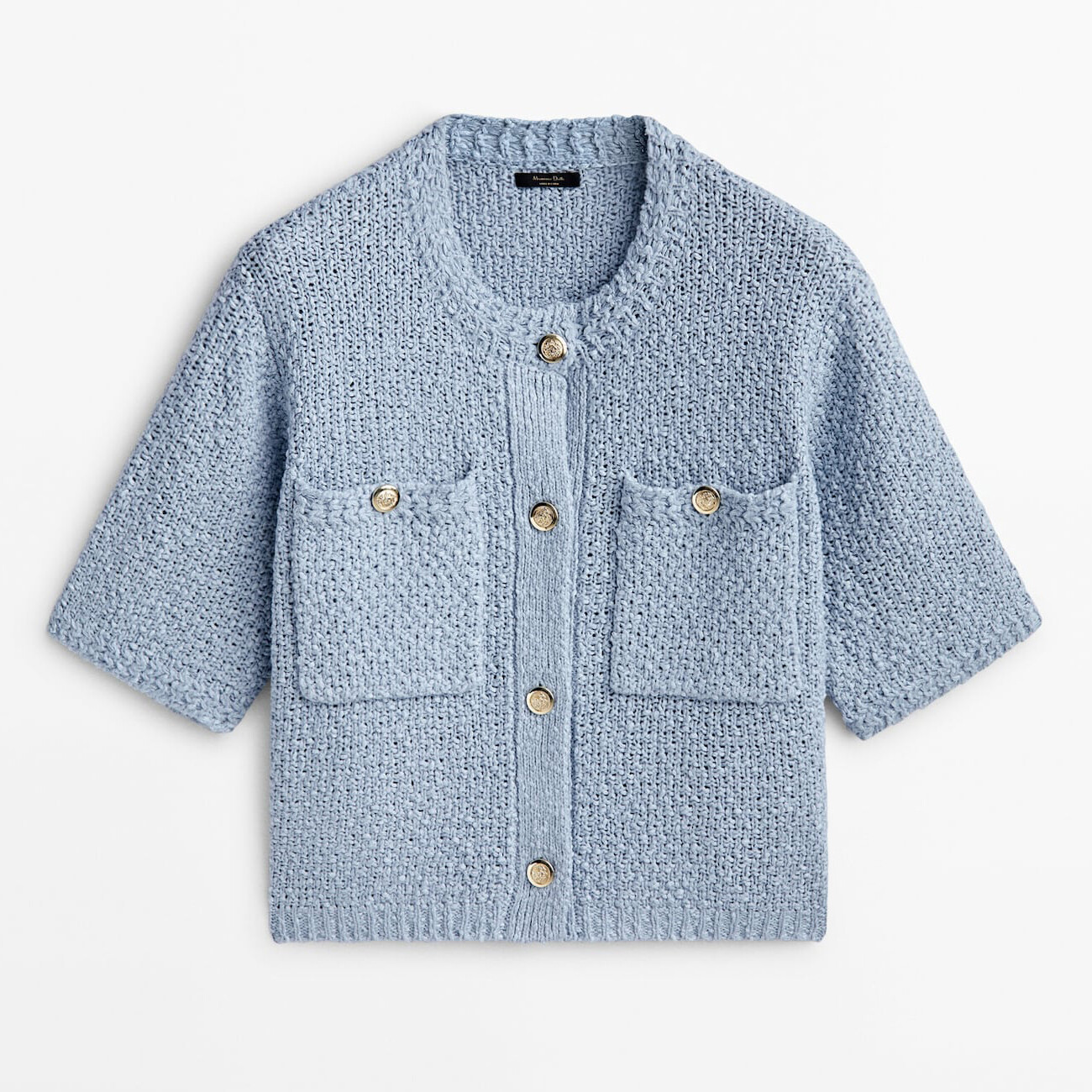 

Кардиган Massimo Dutti Pocket detail textured knit, ярко-голубой, Синий