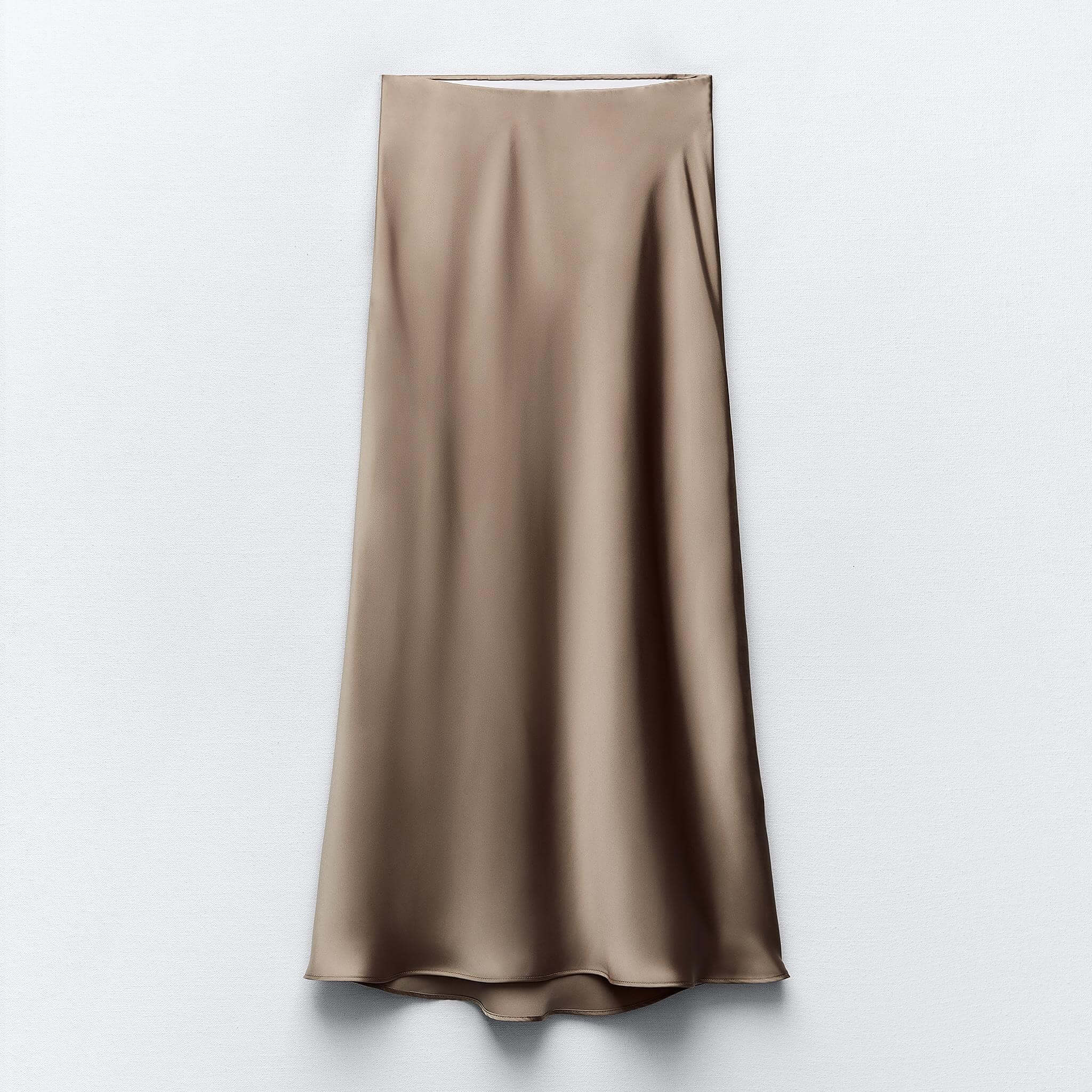 Юбка-миди Zara Satin, серо-коричневый юбка zara satin midi бежево серый