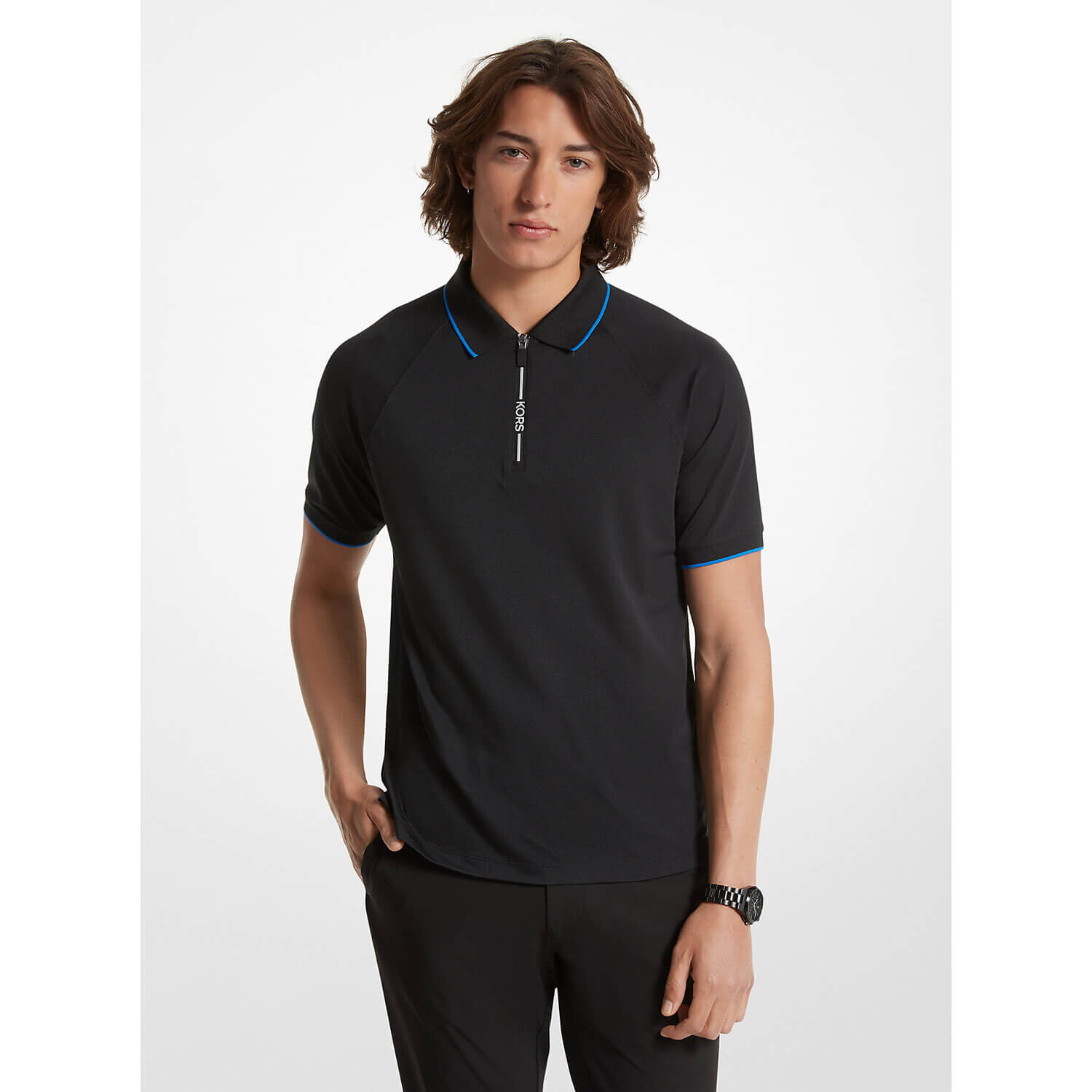

Футболка-поло Michael Kors Stretch Knit Half-Zip, черный