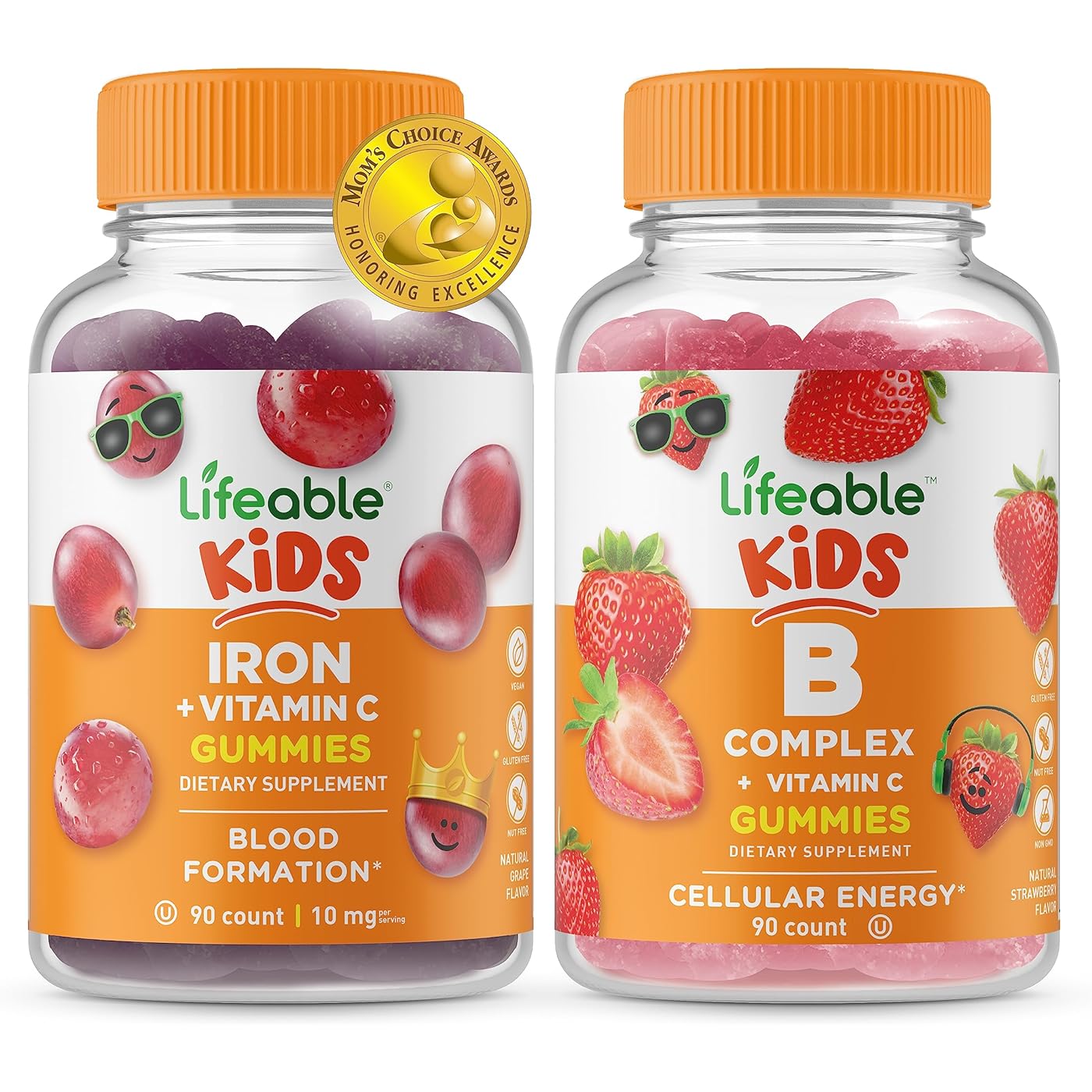 Набор витаминов Lifeable Kids Iron & Vitamin C + B Complex, 2 предмета, 90 таблеток витамины группы b nature made vitamin b complex 2 упаковки по 100 таблеток