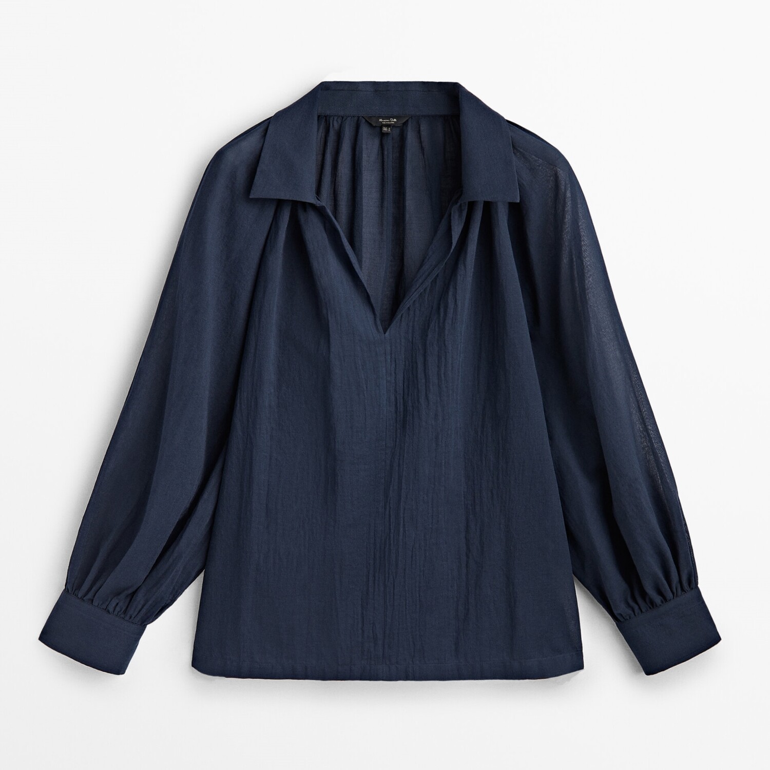 

Блуза Massimo Dutti Cotton Voile With Gathered Details, темно-синий
