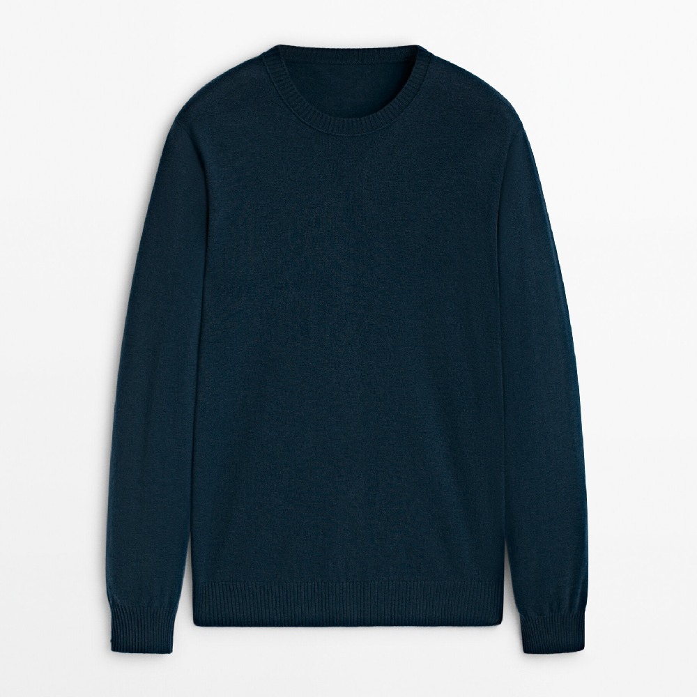 Свитер Massimo Dutti Wool Blend Ribbed Crew Neck, темно-синий свитер massimo dutti merino wool crew neck коричневый