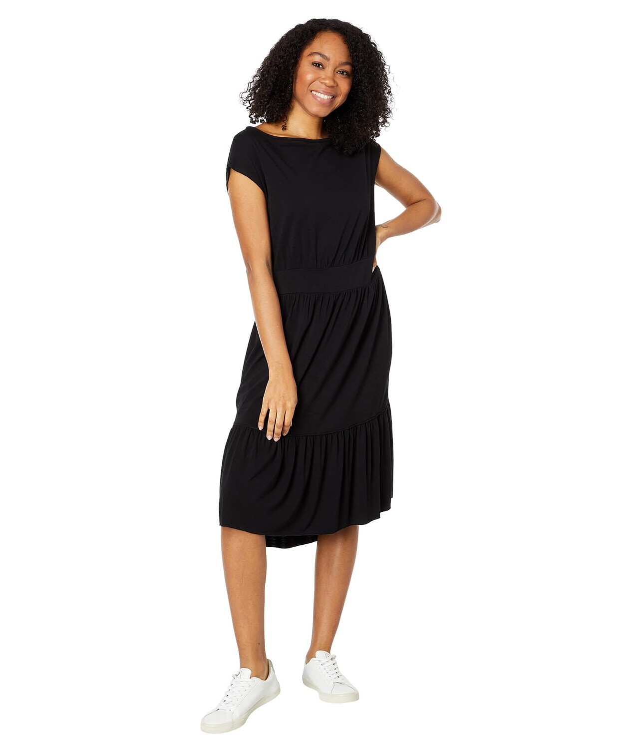 

Платье Mod-o-doc, Organic Jersey Cap Sleeve Shirred Boatneck Dress