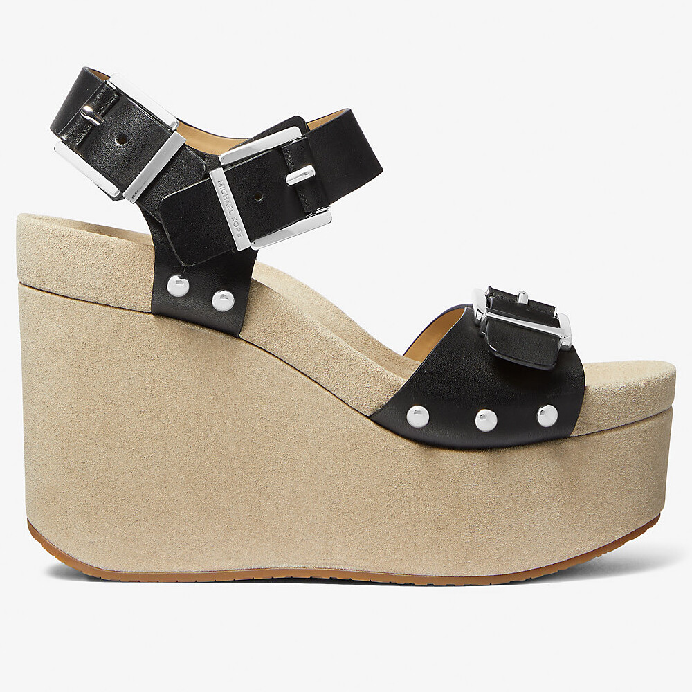 

Босоножки Michael Michael Kors Colby Leather Wedge, черный/бежевый