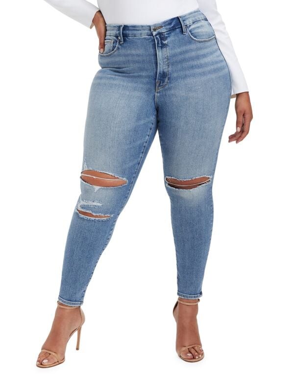 

Потертые джинсы скинни с высокой посадкой good legs GOOD AMERICAN Light blue