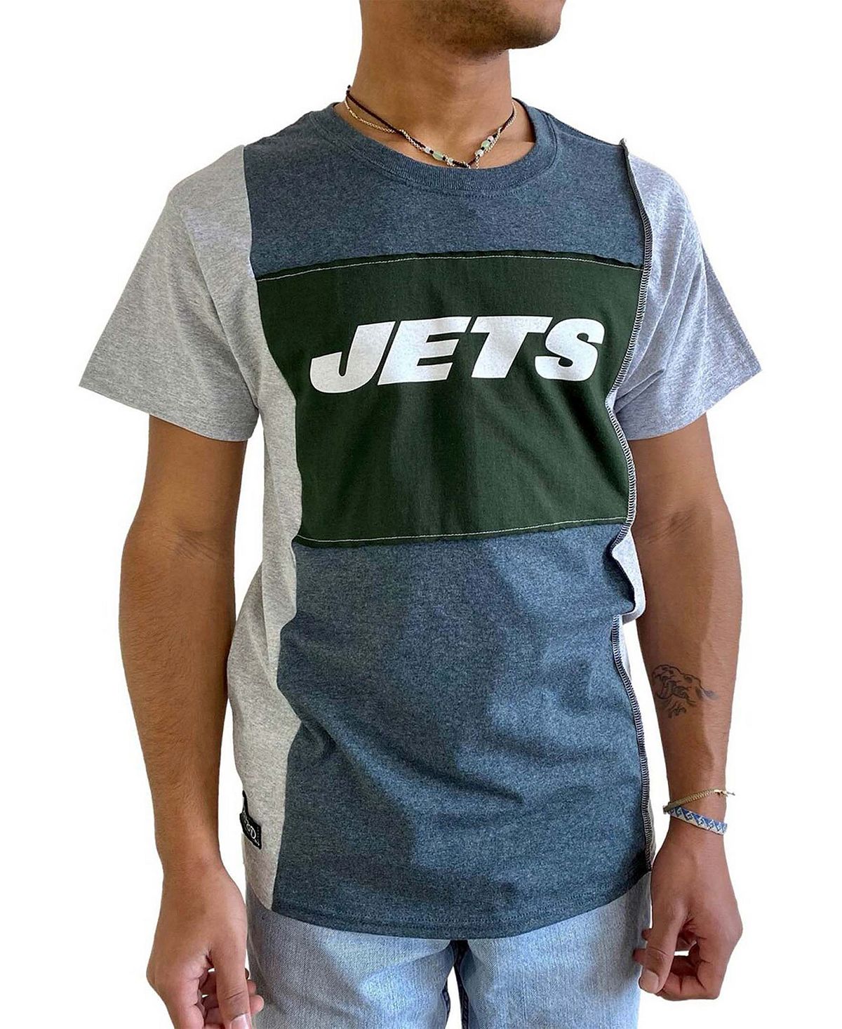 Мужская угольно-черная футболка new york jets split Refried Apparel, мульти