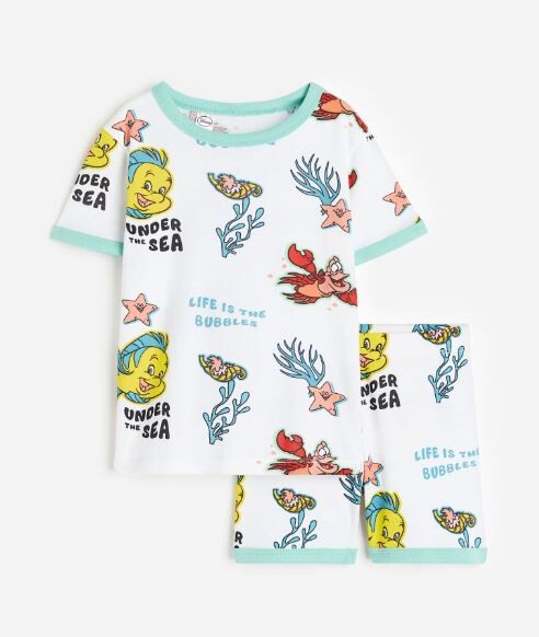 

Пижамный комплект с принтом русалочка H&M Mermaid Print, белый/голубой