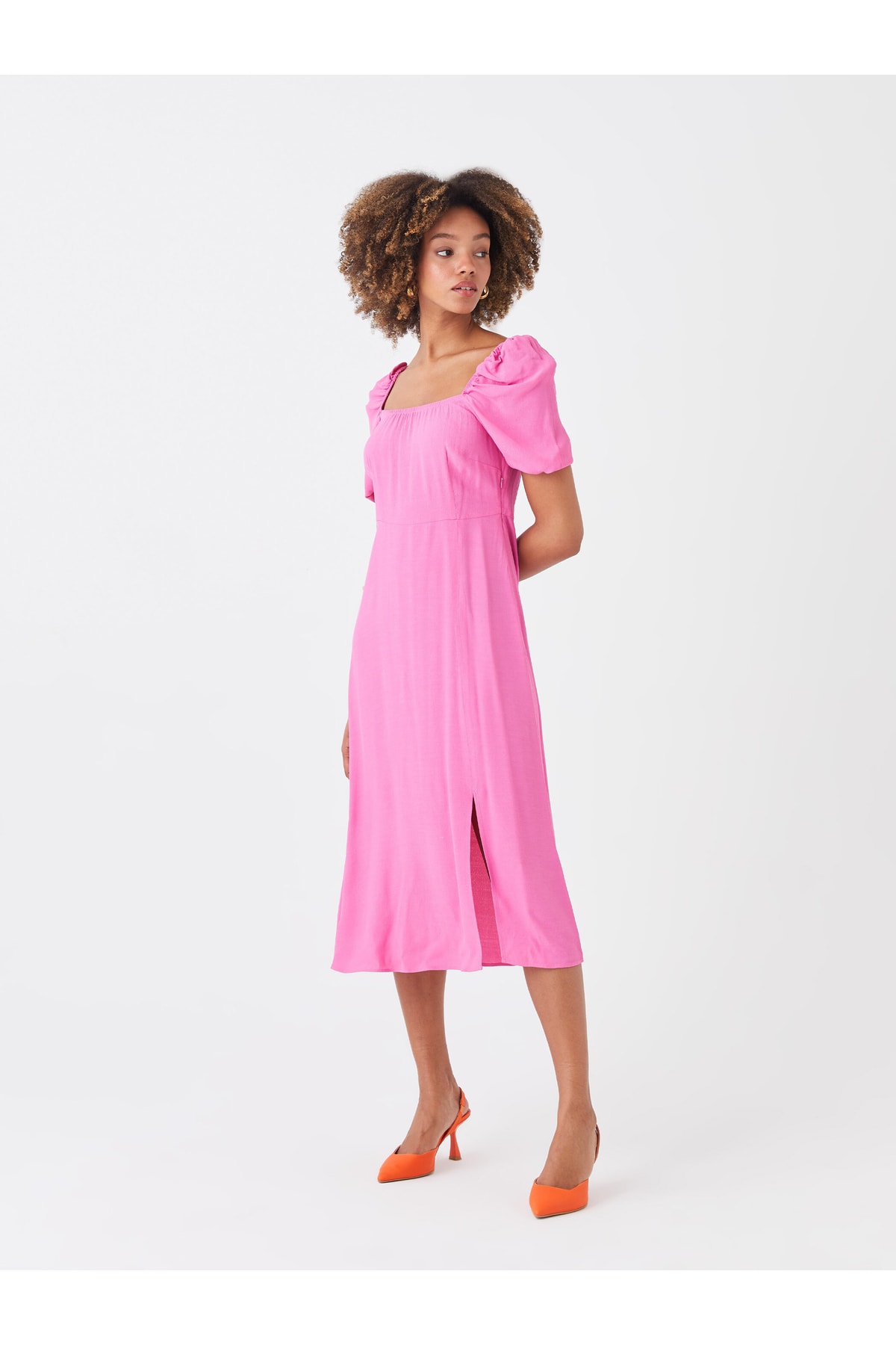 Прямое женское платье с квадратным воротником и коротким рукавом LC Waikiki, розовый