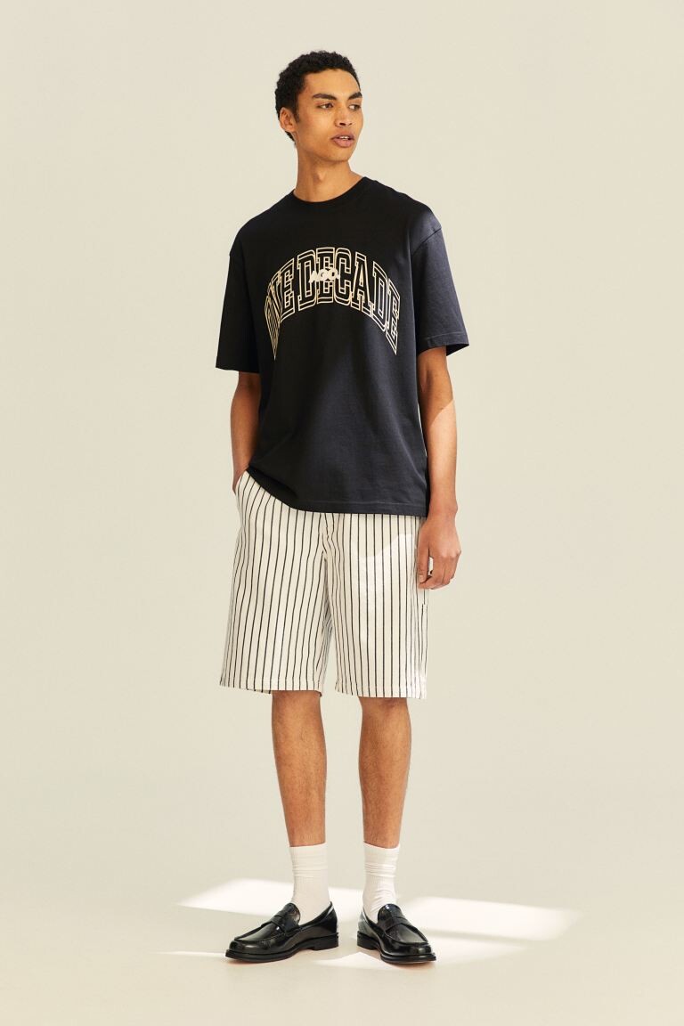 

Шорты Relaxed Fit из хлопкового твила H&M, белые/синие полосы